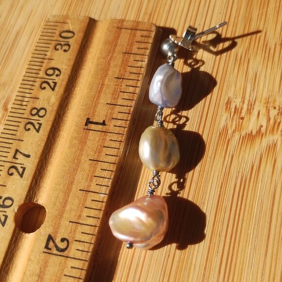 Honora Keshi freshwater Pearl earrings Pastel yellow rose colors 925 Sterling Si - Picture 2 of 7